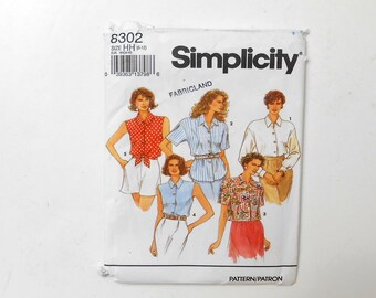 Vintage Sewing Pattern, Womens Shirts, Simplicity 8302 Sized 6-12, New and Uncut, Long and Short Sleeved and Sleeveless Styles