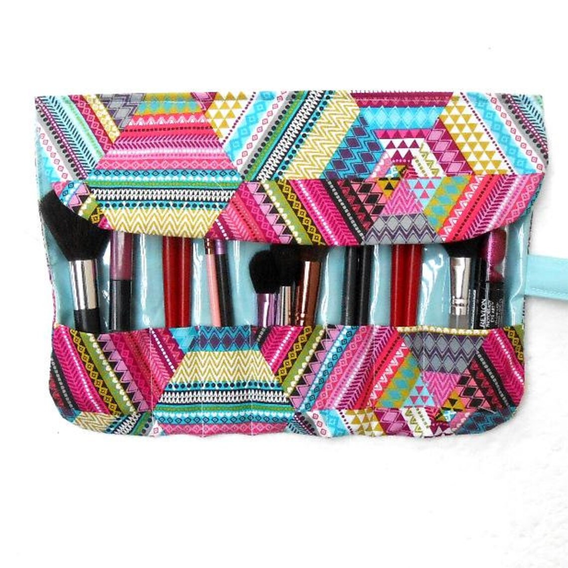 Travel Makeup Brush Case With Wipe Clean Clear Vinyl and 7 Etsy