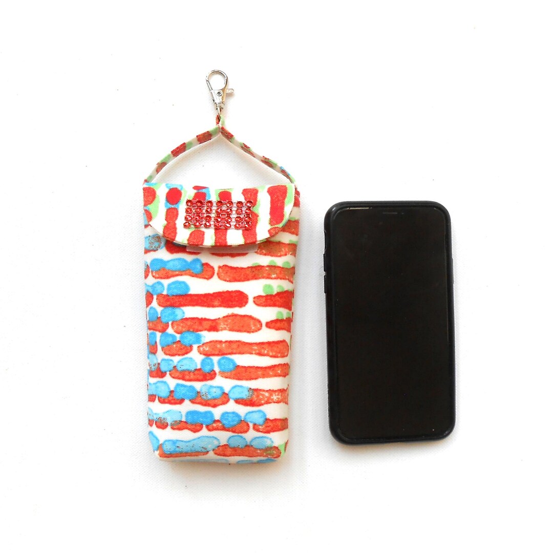 Striped Cell Phone Pouch With Faux Rhinestone Bling & Swivel Clasp ...