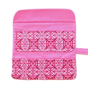 Storage Holder For Circular Knitting Needles With 2 Rows and 8 Pockets, Pink Double Pointed Needle and Crochet Hook Roll, Gift for Knitters image 5