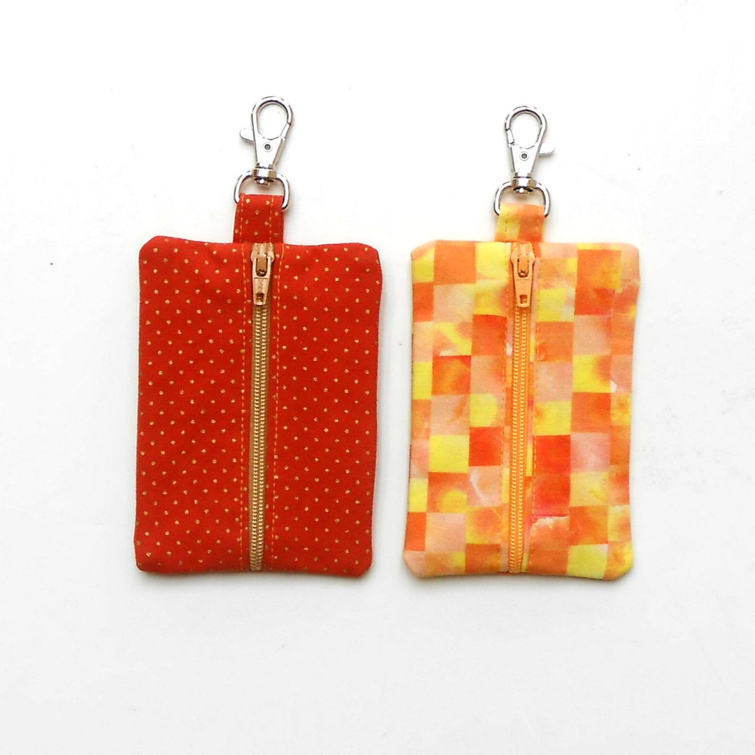 2 Front Zip Earbud Cases Yellow and Orange Prints Coin Etsy UK