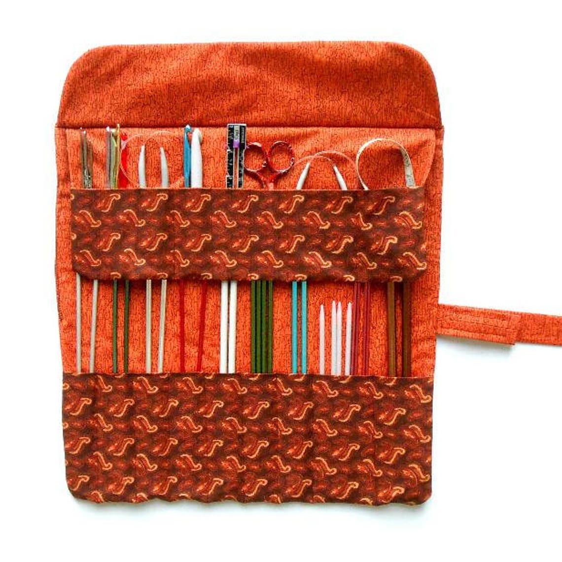 Roll Up Fabric Knitting Needle Case With 17 Pockets Double Etsy