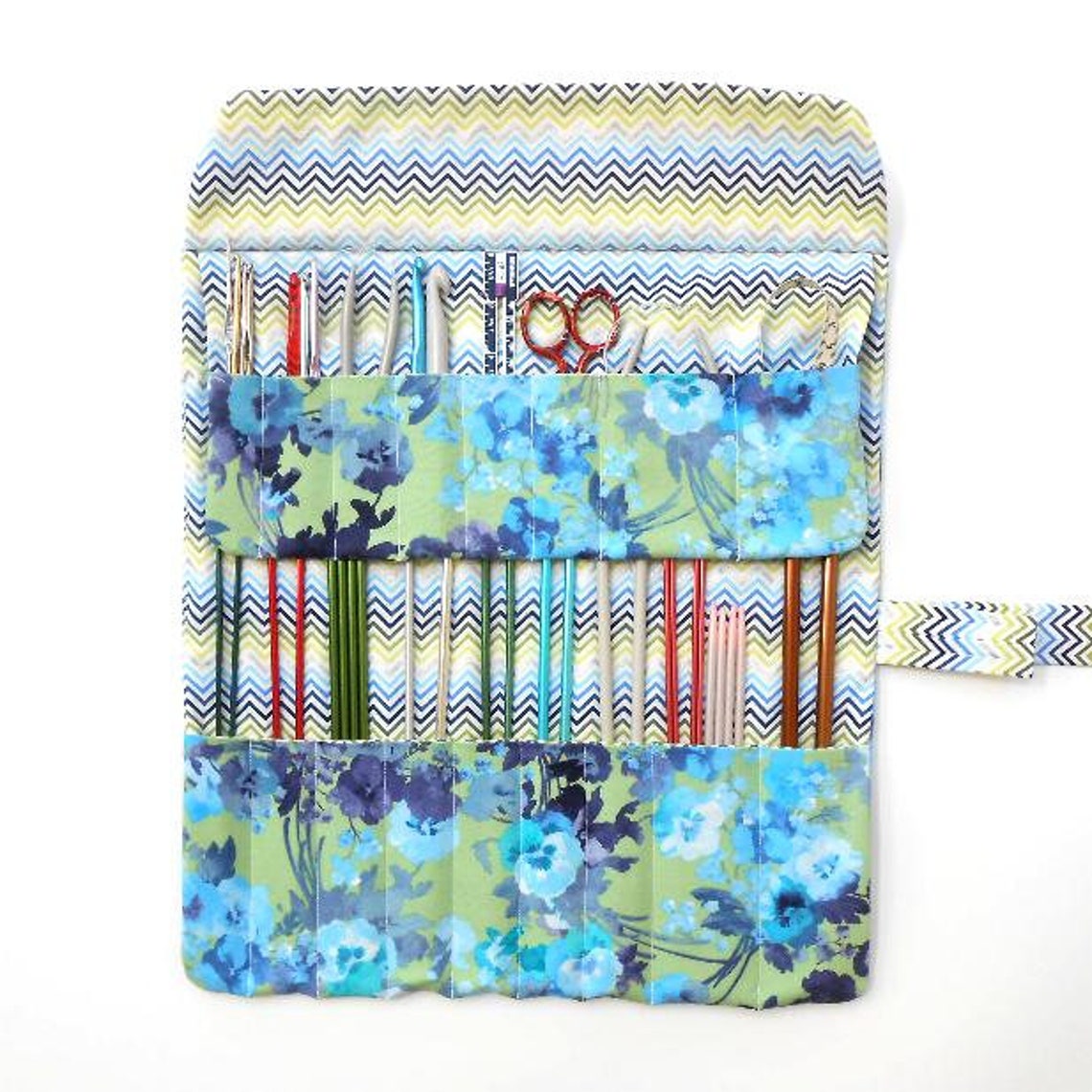 Knitting Needle Roll Up 17 Pockets Crochet Hook Case Double Etsy