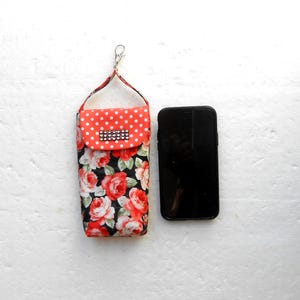 Hands Free Phone Holder in Floral and Polka Dot Print, Swivel Clasp That Hooks on Belt Loop or Purse, Small Travel Pouch