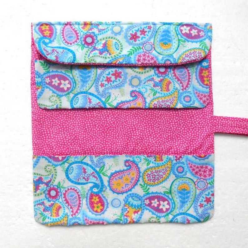 Large Blue Paisley Knitting Needle Roll Knitting Storage Crochet Hook Case