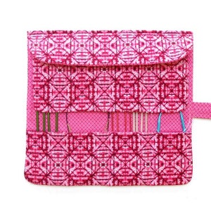 Storage Holder For Circular Knitting Needles With 2 Rows and 8 Pockets, Pink Double Pointed Needle and Crochet Hook Roll, Gift for Knitters image 4