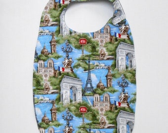 Unisex Adult Dignity Bib in Blue London Scene Print, Reversible Senior Clothing Protector, Senior Bib With 3 Layers and Side Neck Closure
