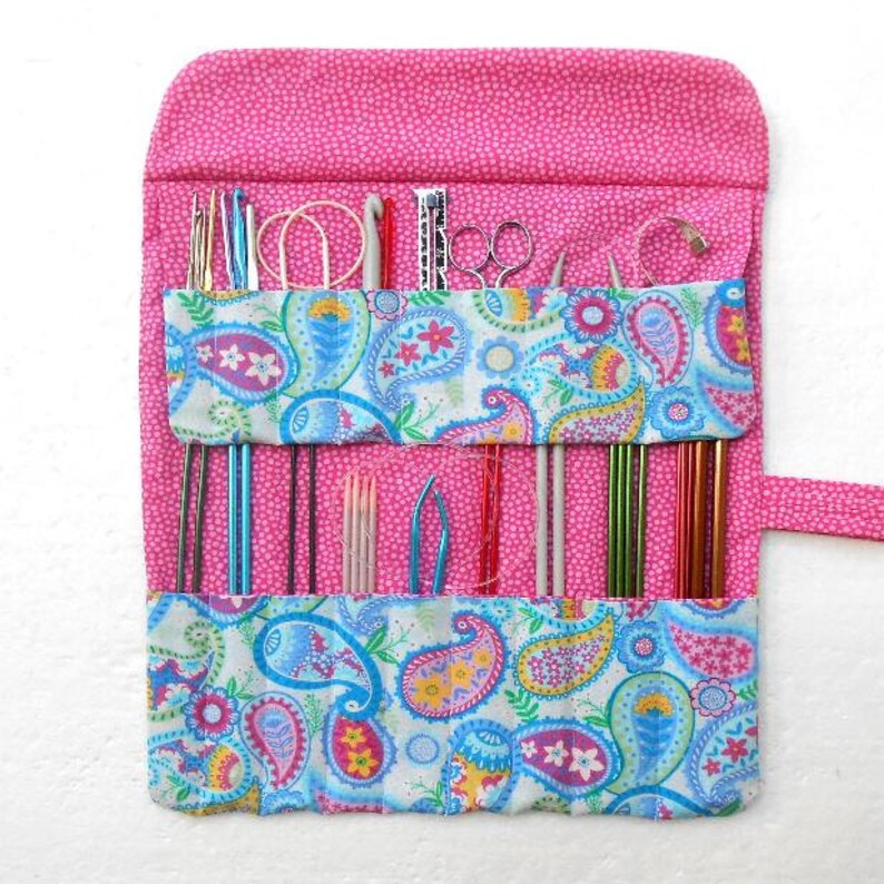 Large Blue Paisley Knitting Needle Roll Knitting Storage Crochet Hook Case