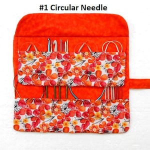 Floral Circular Needle Storage With 8 Pockets OR Knitting Needle Roll Up With 17 Pockets, Crochet Hook and DPN Holder