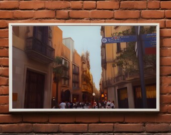 May include: A street scene in a European city with colorful buildings and a blue sign with white text that reads "Carrer de la Princesa".