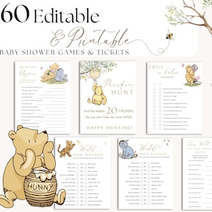 Classic Winnie-the-Pooh Baby Shower Games Bundle Classic Gender Neutral Bingo Printable Card  Digital Game. Girl Boy Activity W1