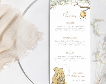 Winnie-the-Pooh Baby Shower Menu Card: Editable Watercolor Design (Digital)