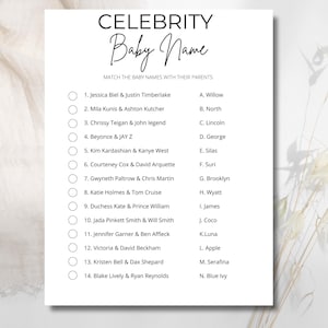 Celebrity Baby Name Game, Baby Shower Game, Celebrity Baby Games, Baby Shower Activity Game, Instant Download, Simple Game, Minimalist