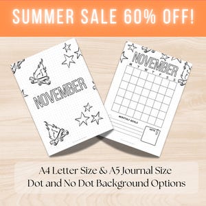 November Printable Title Page and Calendar, Journal Cover and Monthly Planner, Instant Download