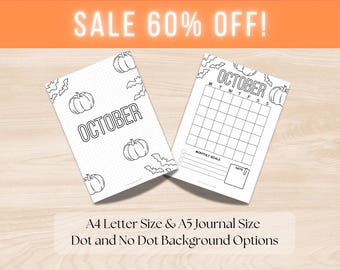 October Printable Title Page and Calendar, Journal Cover and Monthly Planner, Instant Download