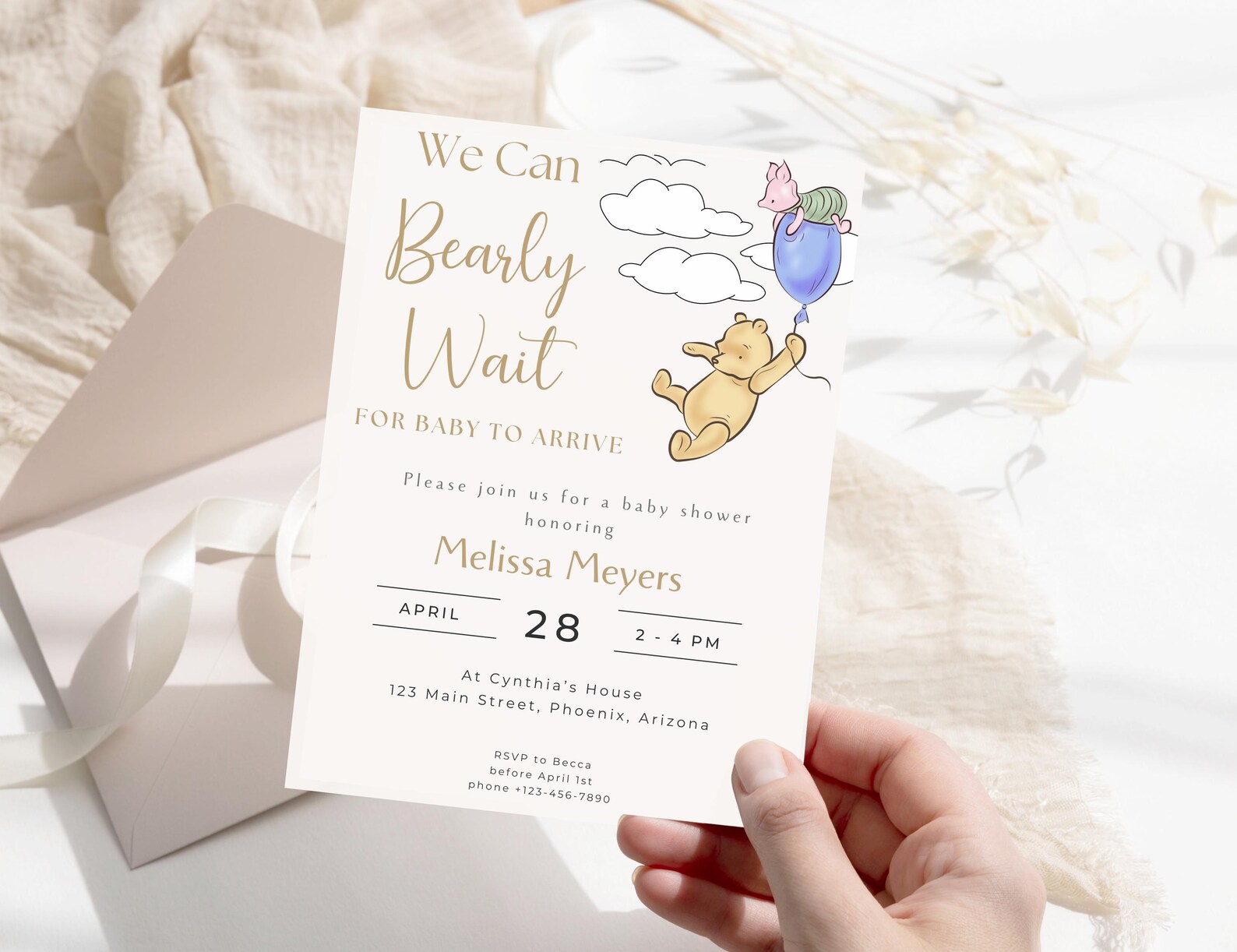 Wait Baby Editable Classic Winnie-the-pooh 'we Can Bearly Wait' BABY SHOWER ...