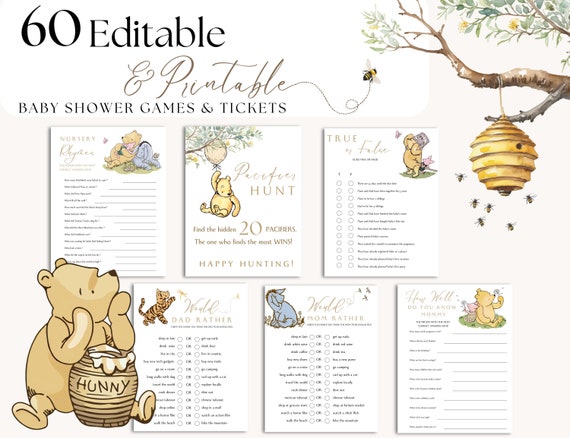 Winnie-the-Pooh Baby Shower Games Bundle: Gender Neutral Printable (Digital Game)