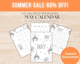 May Printable Title Page and Calendar, Journal Cover and Monthly Planner, Instant Download