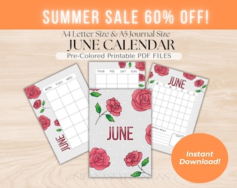 June Rose Calendar: Printable Planner Pages (Digital Download)