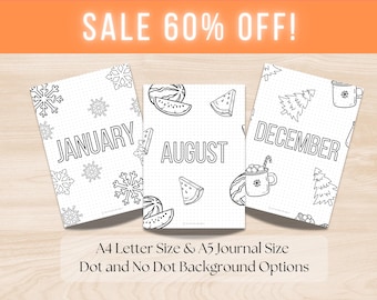 印刷可能な月間ジャーナルタイトルページ：A4/A5プランナーカバー（デジタルダウンロード）