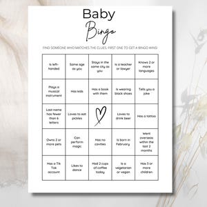 Baby Bingo Game Baby Shower Party Game Baby Shower Game Fun Ice Breaker Game Printable Bingo Game Minimalist Baby Shower Find The Guest Game