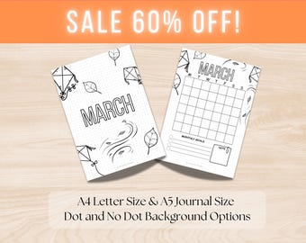 March Printable Title Page and Calendar, Journal Cover and Monthly Planner, Instant Download