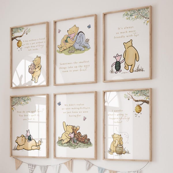 Winnie-the-Pooh Nursery Prints: Classic Quotes, Baby Wall Art (Editable, Digital Download)