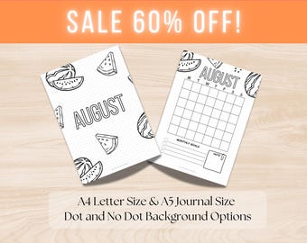 August Printable Title Page and Calendar, Journal Cover and Monthly Planner, Instant Download