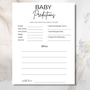 Prédictions et conseils pour bébé Jeu de baby shower, Jeu de baby shower, Design minimaliste, Jeu de baby shower simple