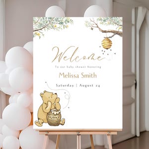 Winnie-the-pooh  BABY SHOWER Classic Print Welcome Sign Gender Neutral. Watercolor. W1
