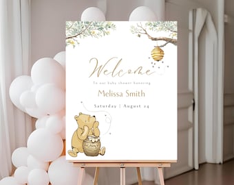 Winnie-the-pooh  BABY SHOWER Classic Print Welcome Sign Gender Neutral. Watercolor. W1