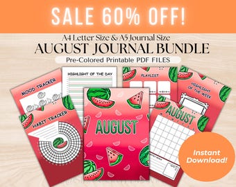 Watermelon August Journal Bundle: Printable Planner Pages (Instant Download, PDF Files A5/A4/Letter Size