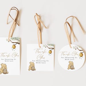 Classic Winnie-the-Pooh Baby Shower decorations. Thank You Gift Tags. Digital Download Editable Favor Templates. Gender Neutral W1
