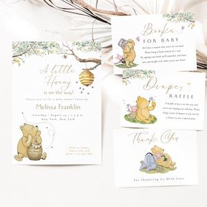 Classic Winnie-the-Pooh Invitation. ‘A Little Hunny is on the Way’ digital download.  Baby shower editable invitation W1