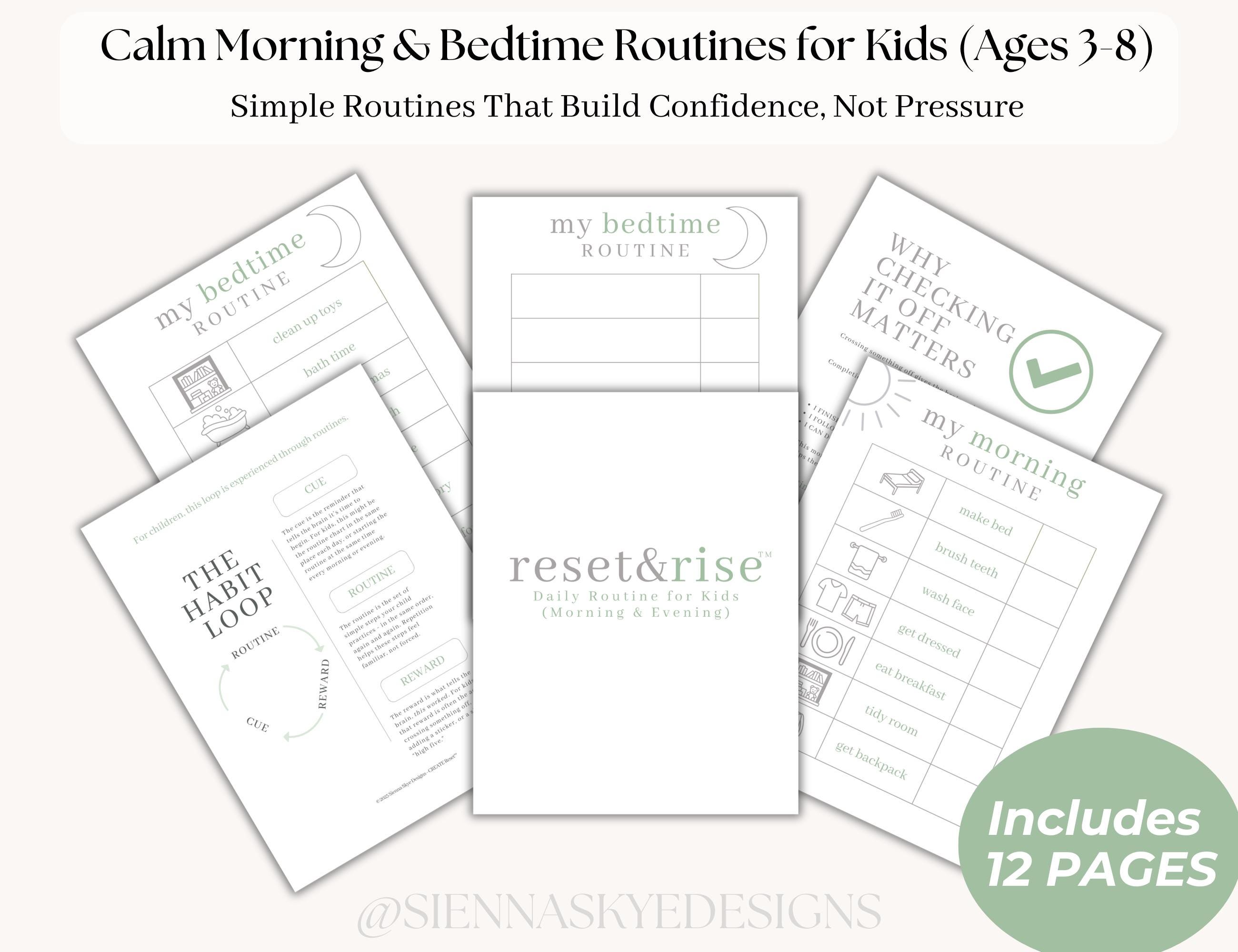 Kids Morning + Bedtime Routine Charts | Calm Daily Routines for Kids ...