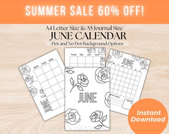 June Rose Calendar Printable: A4/A5 Planner Pages (Instant Download)
