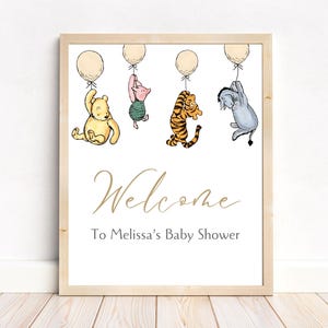 Classic Winnie-the-Pooh Welcome Sign. Balloons. Printable. 1st Birthday Baby Shower Gender Reveal Decoration. W1