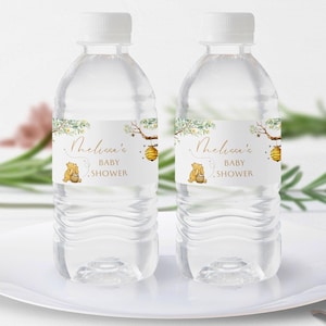 Classic Winnie-the-Pooh Baby Shower Water Bottle Labels. Printable Labels. Neutral Decorations. W1