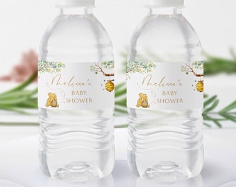 Classic Winnie-the-Pooh Baby Shower Water Bottle Labels. Printable Labels. Neutral Decorations. W1