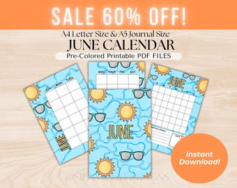 June Calendar Printable: Sun & Sunglasses Planner (Digital Download)
