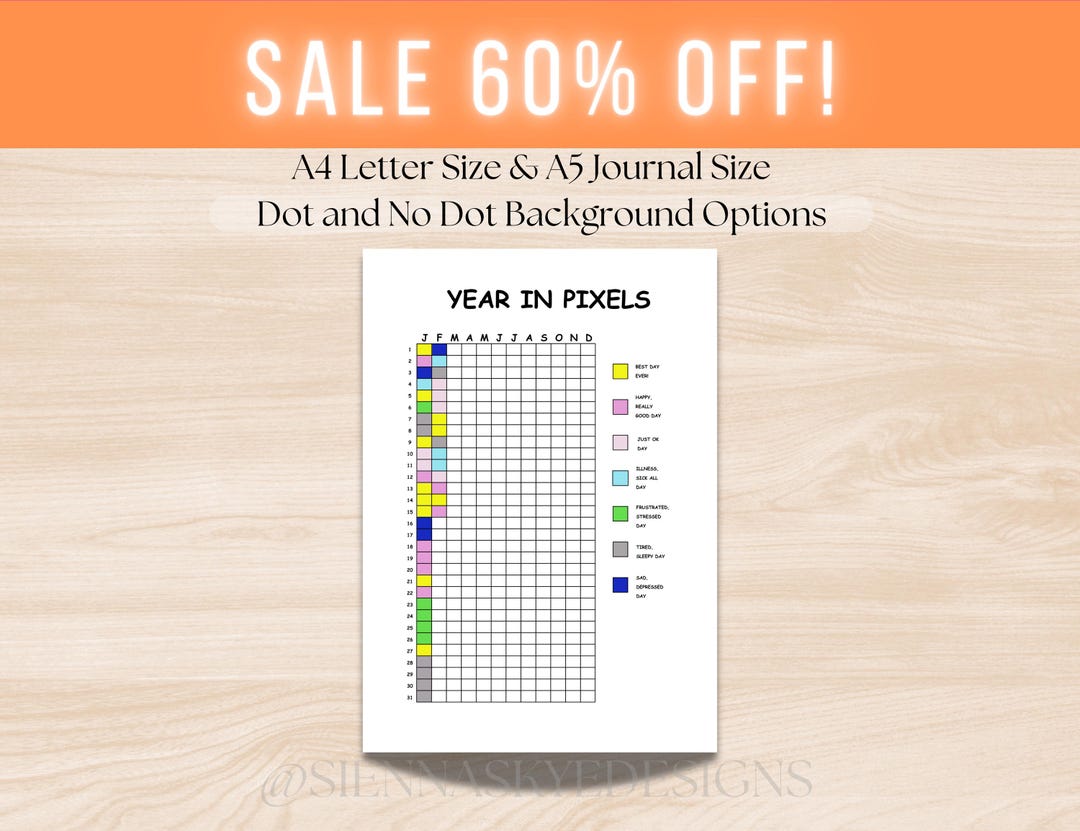 Year in Pixels Mood Tracker – Printable, Digital PDF | Annual Mental ...