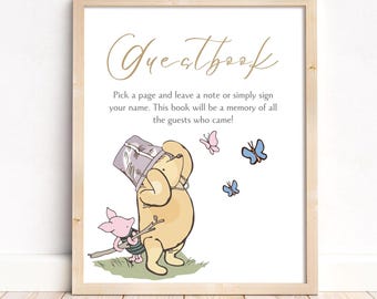 Classic Winnie-the-Pooh Guestbook Baby Shower Sign. Instant Digital Download Editable Printable Decoration W1