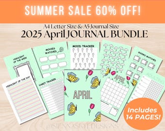 4月のジャーナルバンドル：蝶とチューリップのプランナー（印刷可能なダウンロード）