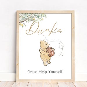 Classic Winnie-the-Pooh Drinks Sign. Bar Sign. Birthday, Baby Shower, Gender Reveal Table Decorations. W1