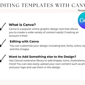 Peut inclure: Une liste de contr&ocirc;le avec trois coches vertes et du texte expliquant comment utiliser Canva, un outil de conception graphique en ligne populaire. Le texte explique que Canva est gratuit et permet aux utilisateurs de cr&eacute;er une grande vari&eacute;t&eacute; de contenus. Le texte explique &eacute;galement comment personnaliser les conceptions &agrave; l'aide de texte, de polices, de couleurs, de mise en page et d'images. Le texte explique &eacute;galement comment ajouter des formes, des ic&ocirc;nes, des illustrations et des photos aux conceptions.