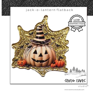 47mm-JACK O LANTERN Halloween Theme Acrylic Resin Flat Back Glitter Cabochon, Planar Resin, Quantity 1 or 2, The Seven Coves Studio™