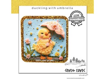GLITTER ACRYLIC FLATBACK, Ducking with Umbrella, Planar Resin Cabochons, Badge Reels Topper & Supplies, The Seven Coves Studio™