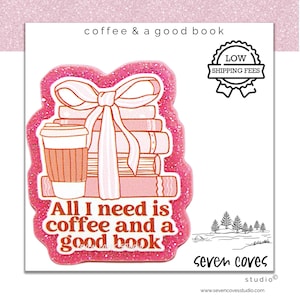 GLITTER ACRYLIC FLATBACK, Coffee and Good Book, Planar Resin Cabochons, Badge Reels Topper & Supplies, The Seven Coves Studio™