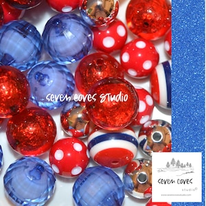 MIXED ASSORTED ACRYLIC Beads, 4th July Badge Reel Supplies, Diy, Chunky Beads, Bubblegum Beads for Pens, Bulk Beads, The Seven Coves Studio™