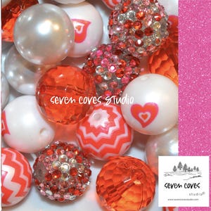MIXED ASSORTED ACRYLIC Beads, Pink Red White Supplies, Diy, Chunky Beads, Bubblegum Beads for Pens, Bulk Beads, The Seven Coves Studio™